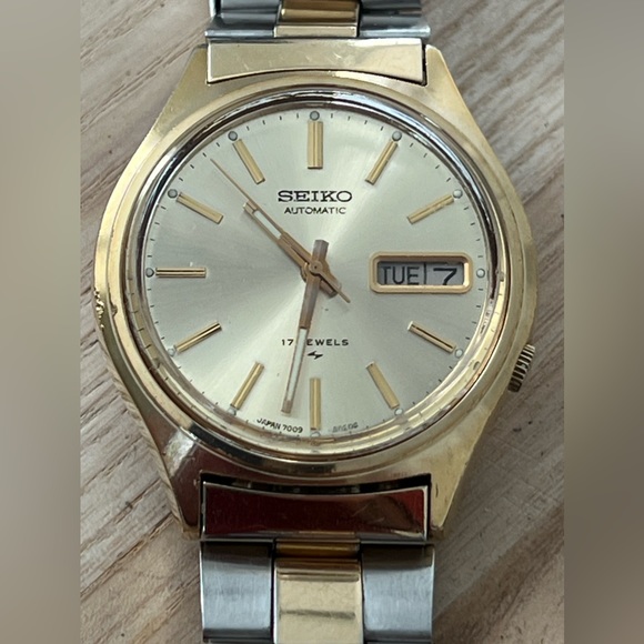 Seiko Other - Seiko Automatic 17 Jewels Rare Vintage Men's Watch Gold-Dial Two-Tone Bracelet